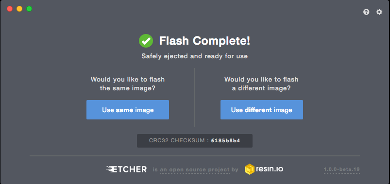 Flash Complete no balenaEtcher